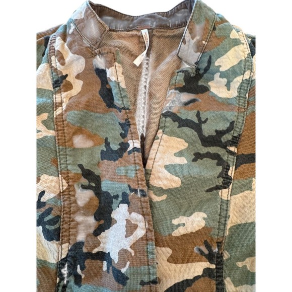 Free People Camo Military Jacket Button Up Cotton Blend Fitted Casual Coat Sz 0 - Picture 9 of 10